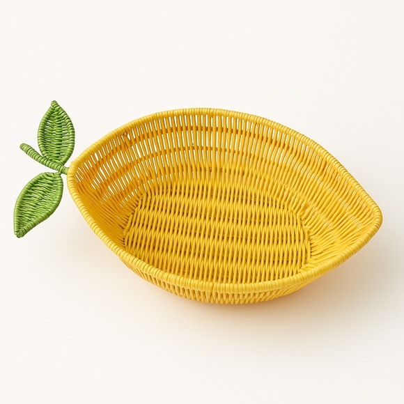 Ciroa | Yellow Leaf-Shaped Basket Green Accent Fruit bowl Serving basket - Picture 1 of 5